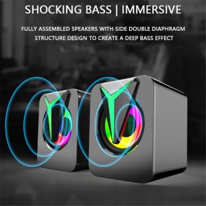 USB Speaker Laptop Desktop Stereo Mini Speaker With RGB LED Light AUX Audio For PC Computer Gaming Smart Phone Tablet