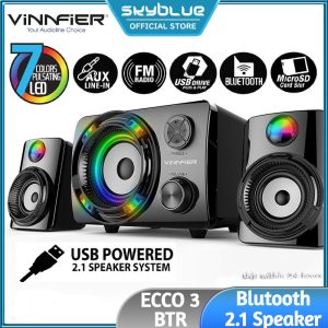 Vinnfier ECCO 3 Bluetooth LED RGB Light Speaker Bass With I USB/AUX/RM Radio For Laptop/PC/PS4/TV/Phone/Tablet/Computer